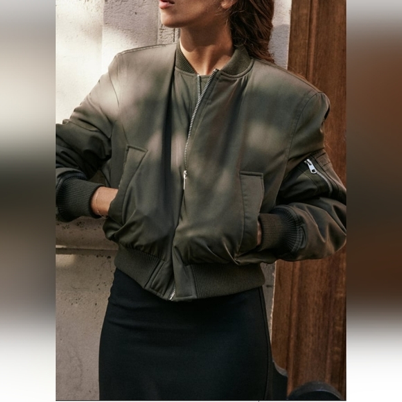 ZARA ZW COLLECTION Cropped Bomber Jacket - Picture 2 of 14